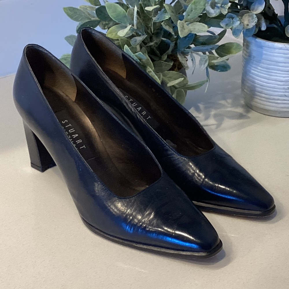 Stuart Weitzman Navy Blue Leather Women's Heels Sz 6.5